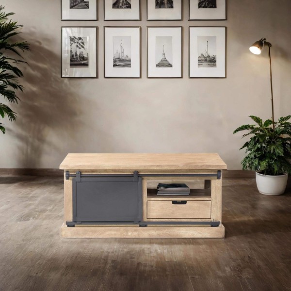 Couchtisch aus Massivholz und Metall im Industrial-Stil – Detroit
