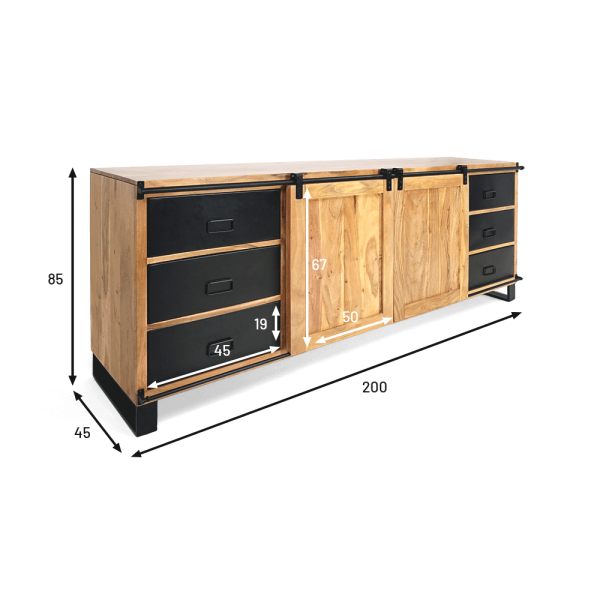 Großes Buffet aus Holz und Metall 200 cm - Osaka