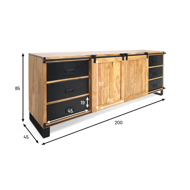 Großes Buffet aus Holz und Metall 200 cm - Osaka