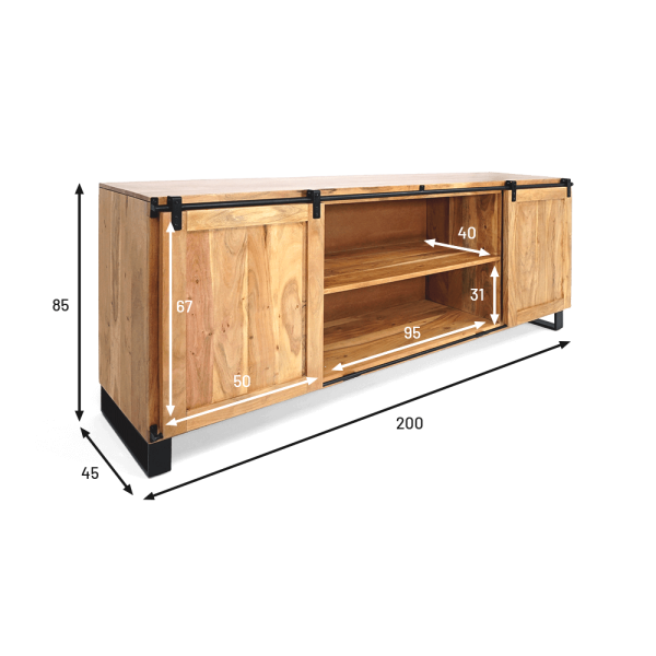 Großes Buffet aus Holz und Metall 200 cm - Osaka