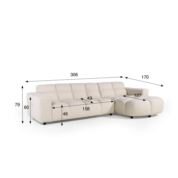 Ecksofa mit 4 Sitzplätzen und rechter Chaiselongue – Elda