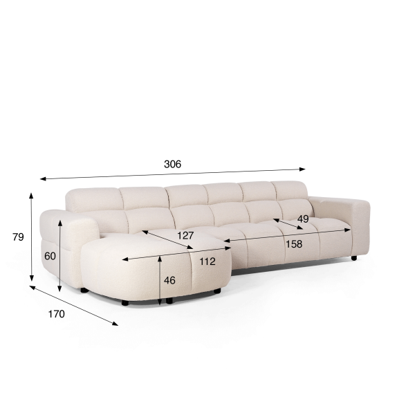 Ecksofa mit 4 Sitzplätzen und linker Meridienne – Elda