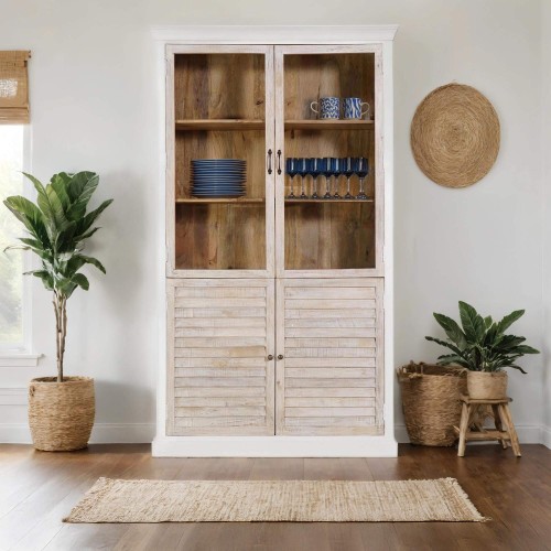 Weißes Buffet mit Vitrine aus naturbelassenem Holz - Sea side