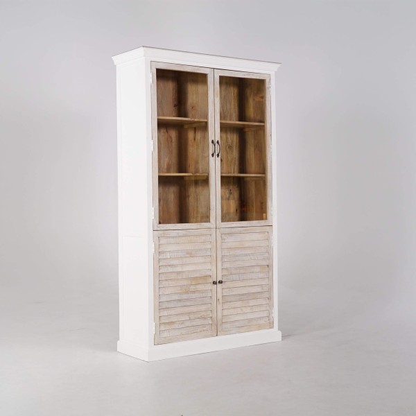 Weißes Buffet mit Vitrine aus naturbelassenem Holz - Sea side
