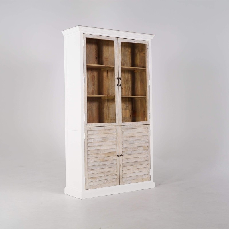 Weißes Buffet mit Vitrine aus naturbelassenem Holz - Sea side