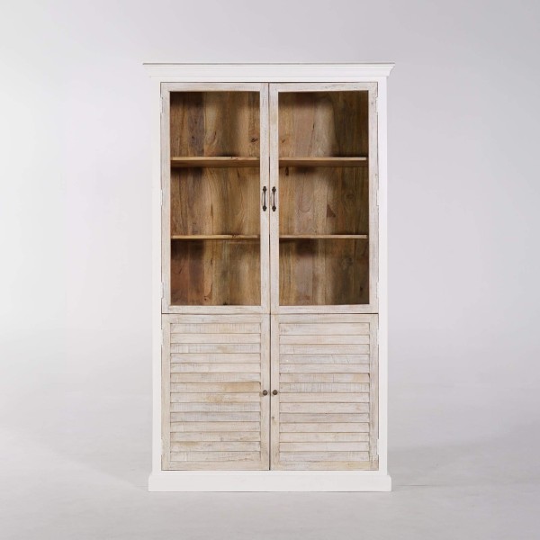 Weißes Buffet mit Vitrine aus naturbelassenem Holz - Sea side