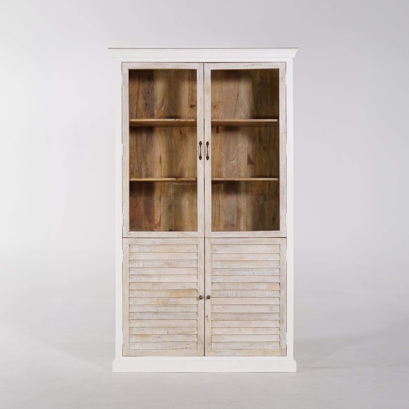 Weißes Buffet mit Vitrine aus naturbelassenem Holz - Sea side
