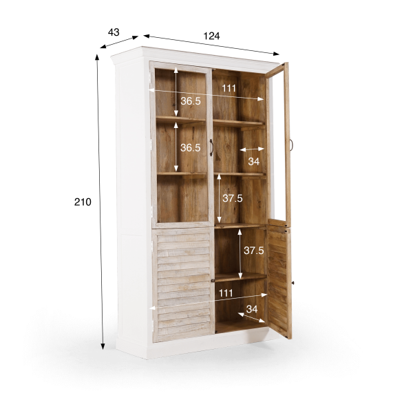 Weißes Buffet mit Vitrine aus naturbelassenem Holz - Sea side