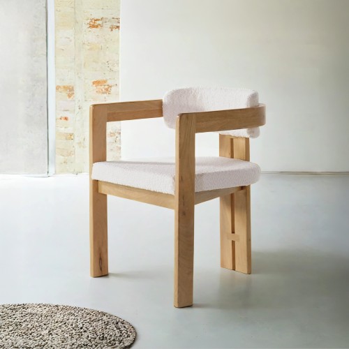 Stuhl aus Holz und Bouclé-Stoff weiß - Eira