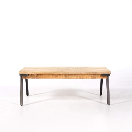 Vintage Couchtisch mit Massivholzplatte und Metallgestell – Retro Archi