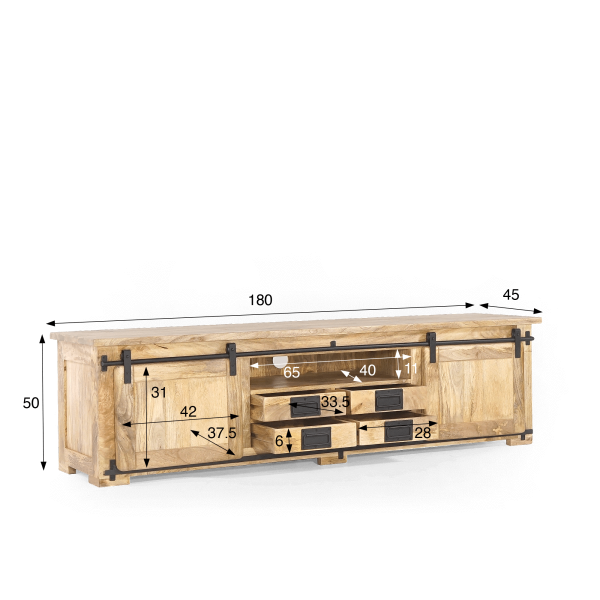 Industrielles TV-Möbel 180 cm mit 4 Schubladen - Paris