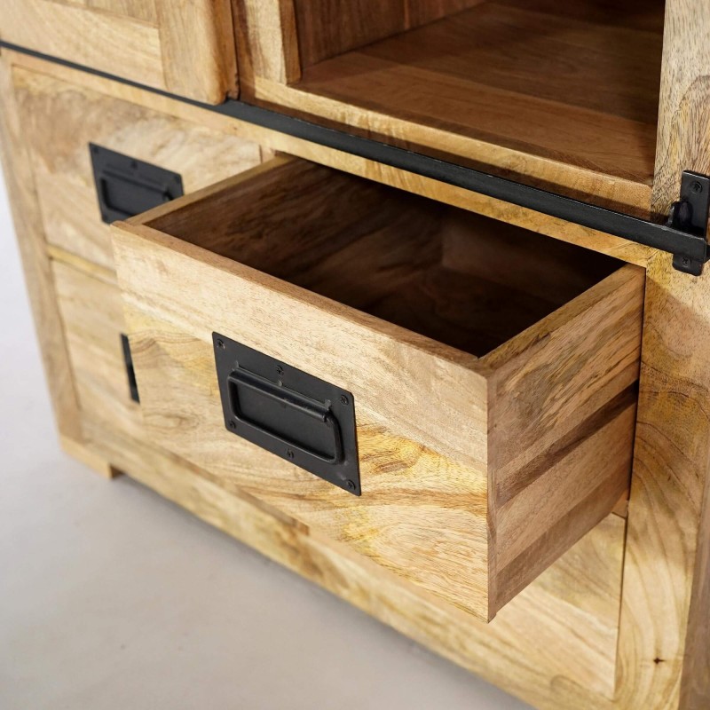 Hoher Buffetschrank im Industrie-Stil aus Holz und Metall 90 cm – Paris