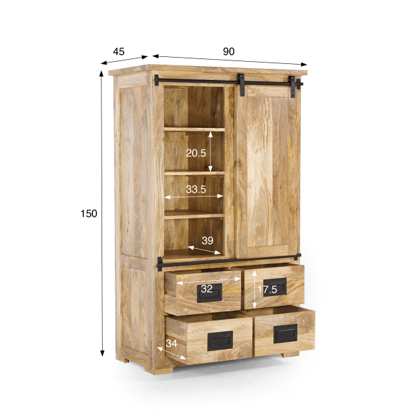 Hoher Buffetschrank im Industrie-Stil aus Holz und Metall 90 cm – Paris