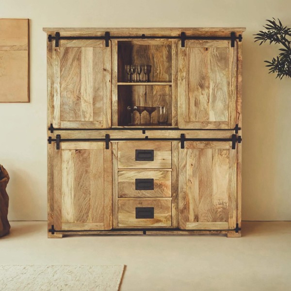 Industrielle Vitrine aus Holz und Metall 150 cm - Paris