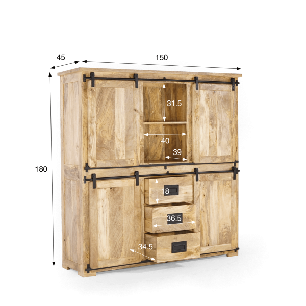 Industrielle Vitrine aus Holz und Metall 150 cm - Paris