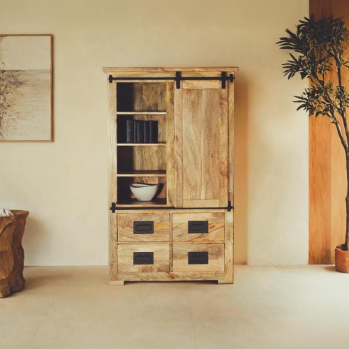 Hoher Buffetschrank im Industrie-Stil aus Holz und Metall 90 cm – Paris