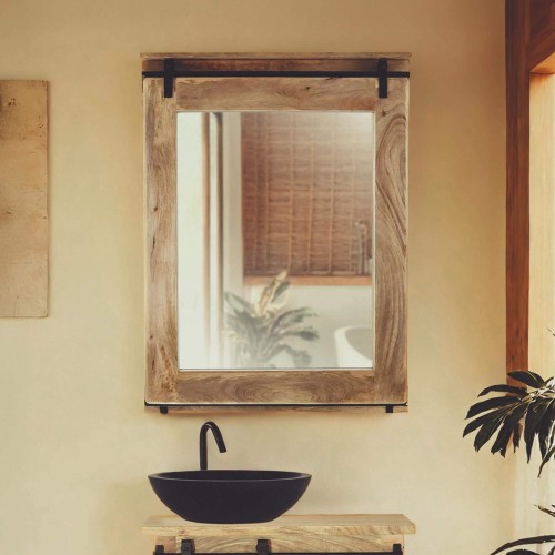 Badezimmerspiegel aus Holz und Metall 80 cm – Paris