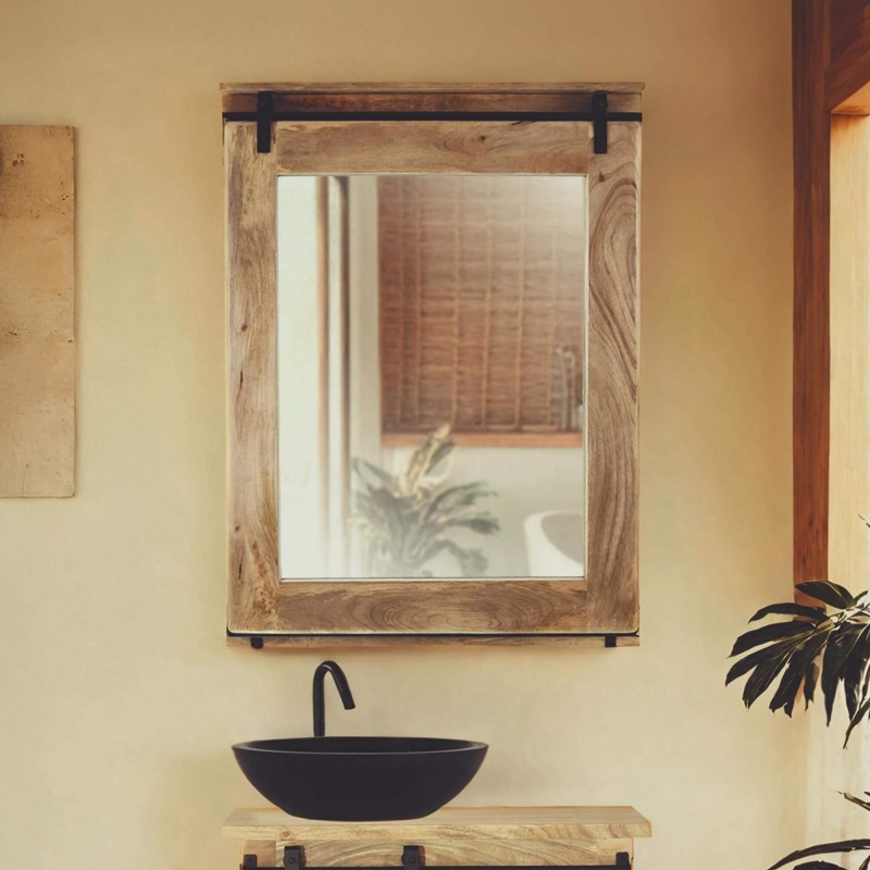 Badezimmerspiegel aus Holz und Metall 80 cm – Paris