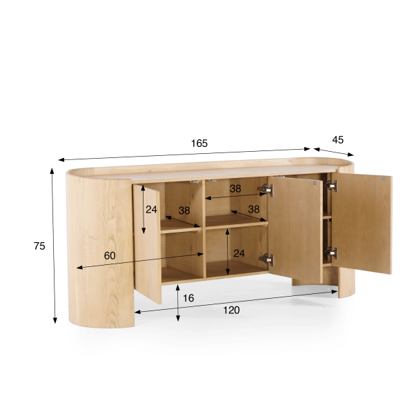 Sideboard aus massiver Eiche 3 Türen 200 cm - Lago