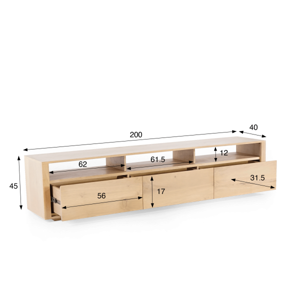 TV-Möbel aus naturbelassener Eiche 200 cm - Yseult