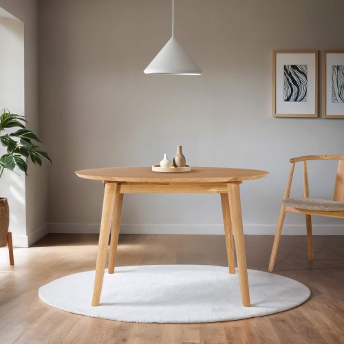 Runder Esstisch aus Eichenholz Ø120 cm mit Ausziehplatte von 45 cm