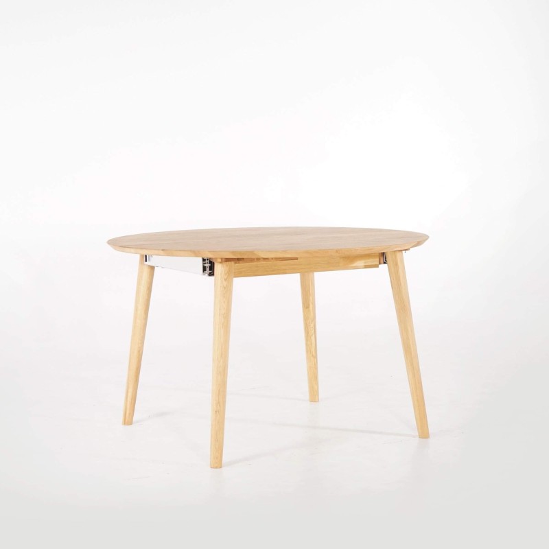Runder Esstisch aus Eichenholz Ø120 cm mit Ausziehplatte von 45 cm