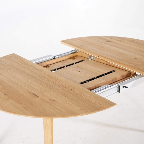 Runder Esstisch aus Eichenholz Ø120 cm mit Ausziehplatte von 45 cm
