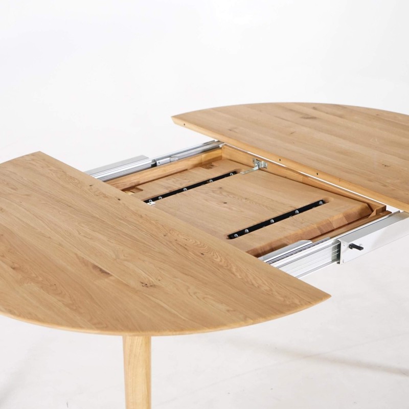 Runder Esstisch aus Eichenholz Ø120 cm mit Ausziehplatte von 45 cm