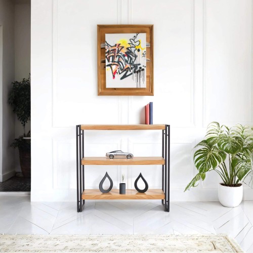 Niedriges Regal aus Massivholz und Metall - Liverpool