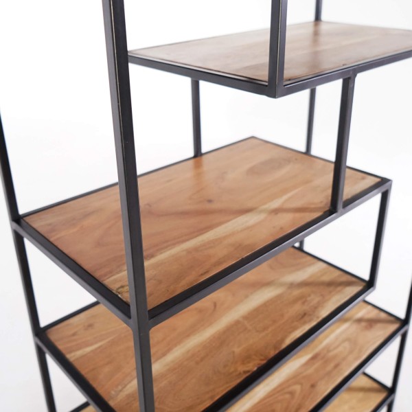 Industrielles Regal aus schwarzem Metall und Naturholz 80 x 180 - Element