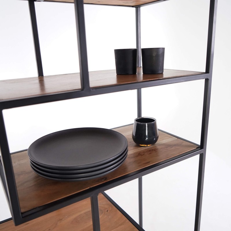 Industrielles Regal aus schwarzem Metall und Naturholz 80 x 180 - Element