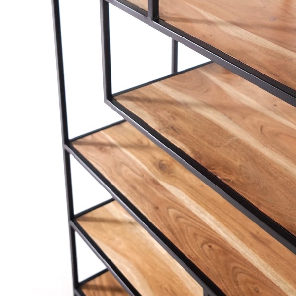 Industrielles Regal aus schwarzem Metall und Naturholz 80 x 180 - Element