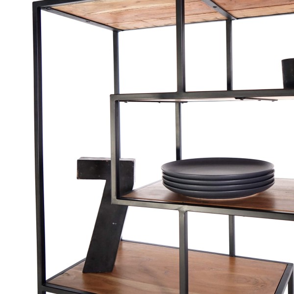 Industrielles Regal aus schwarzem Metall und Naturholz 80 x 180 - Element