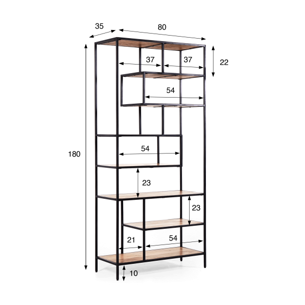 Industrielles Regal aus schwarzem Metall und Naturholz 80 x 180 - Element