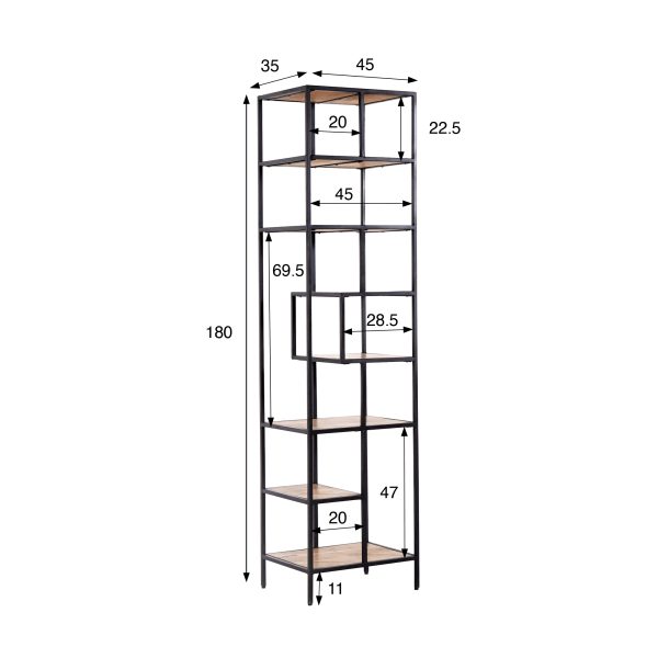 Industrielles Regal aus schwarzem Metall und Naturholz 45 x 180 - Element