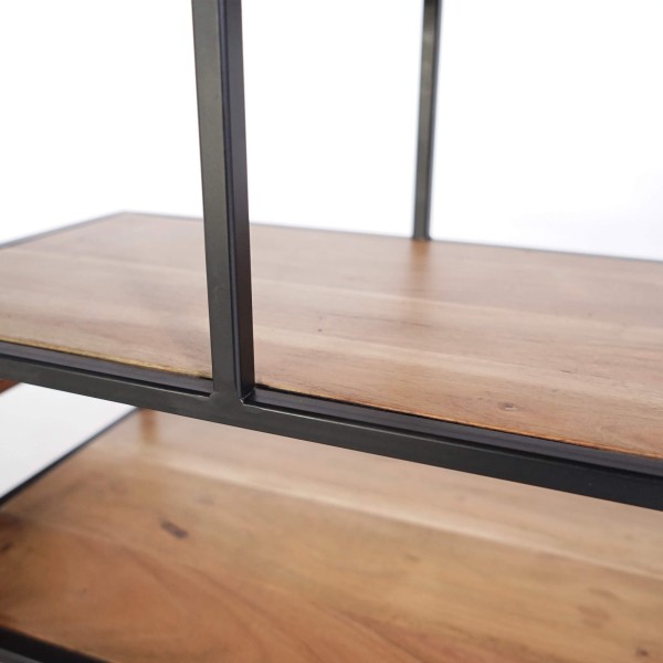 Industrielles Regal aus schwarzem Metall und naturbelassenem Holz 140 x 77 - Element