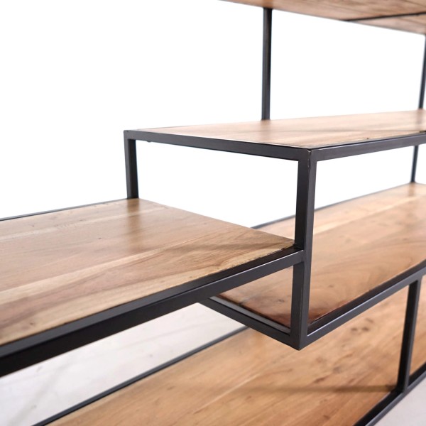 Industrielles Regal aus schwarzem Metall und naturbelassenem Holz 140 x 77 - Element