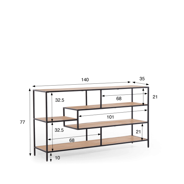 Industrielles Regal aus schwarzem Metall und naturbelassenem Holz 140 x 77 - Element