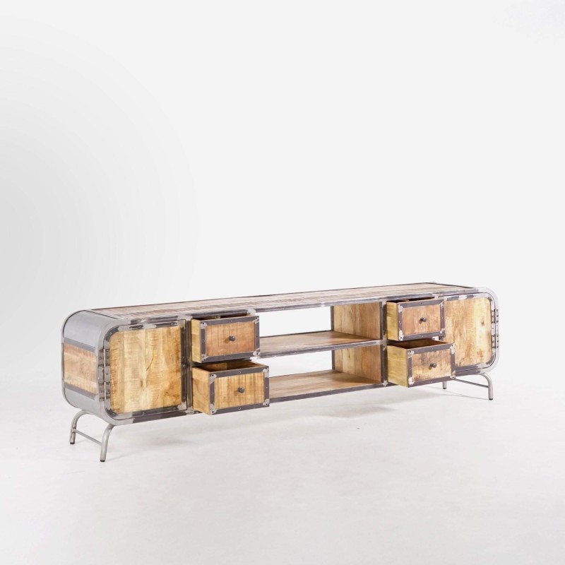 Industrielles TV-Möbel aus Massivholz und Metall 220 cm - Manchester