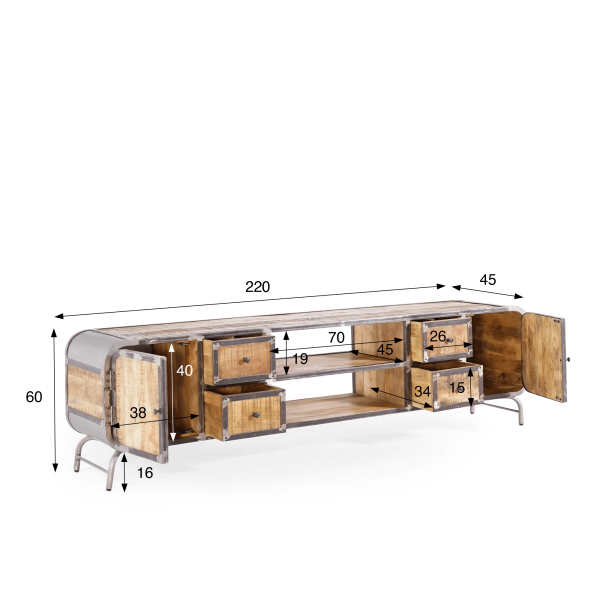 Industrielles TV-Möbel aus Massivholz und Metall 220 cm - Manchester
