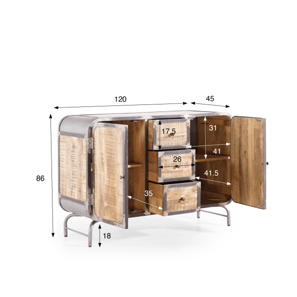 Industrielles Sideboard aus Holz und Metall mit 2 Türen - Manchester