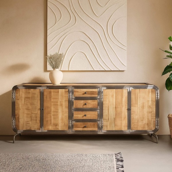 Industrielles Sideboard aus Massivholz und Metall mit 4 Türen - Manchester