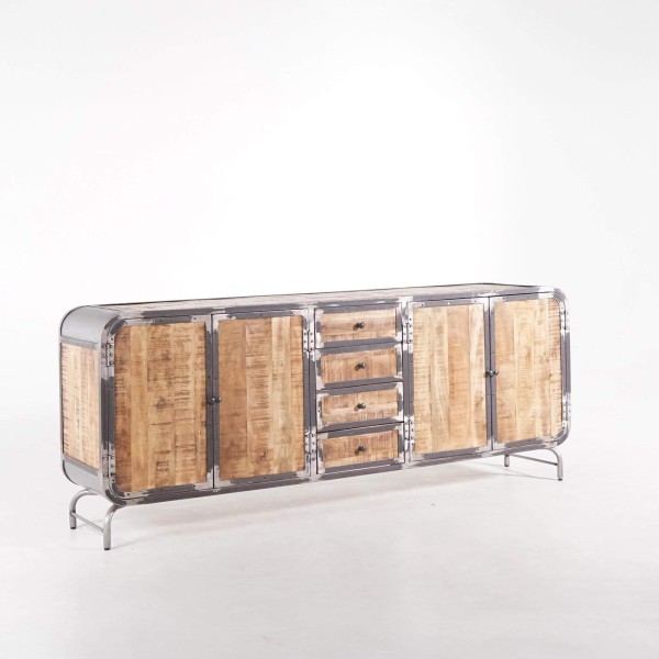Industrielles Sideboard aus Massivholz und Metall mit 4 Türen - Manchester