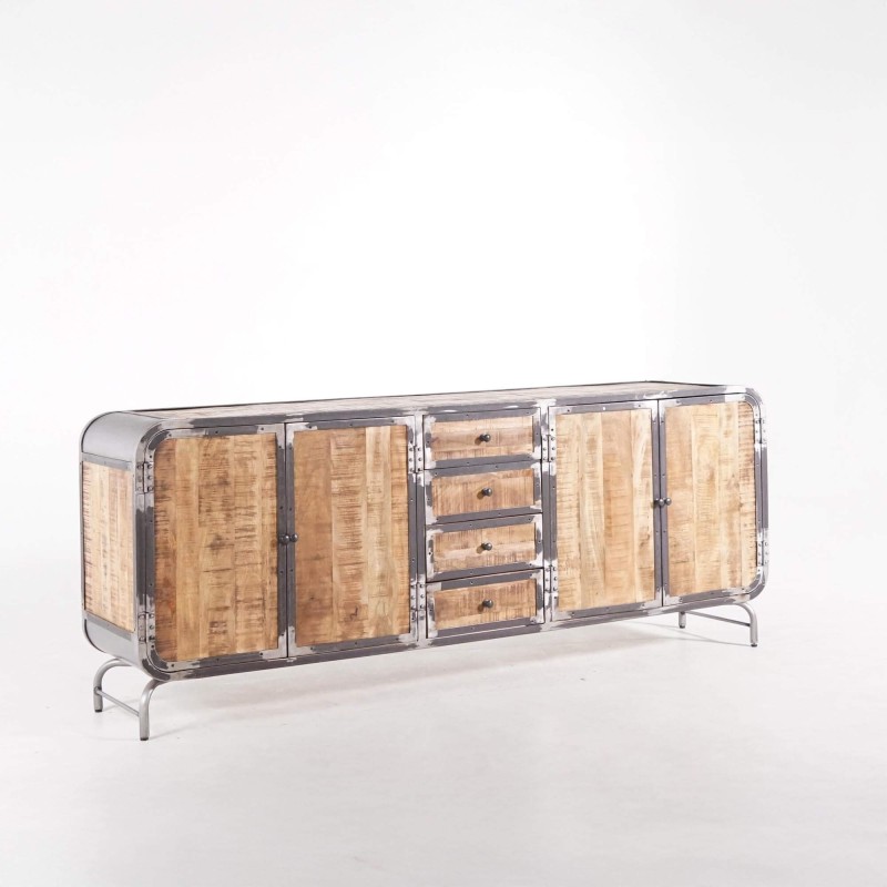 Industrielles Sideboard aus Massivholz und Metall mit 4 Türen - Manchester