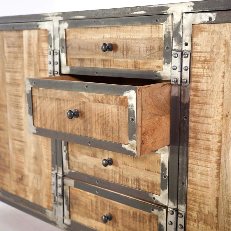 Industrielles Sideboard aus Massivholz und Metall mit 4 Türen - Manchester