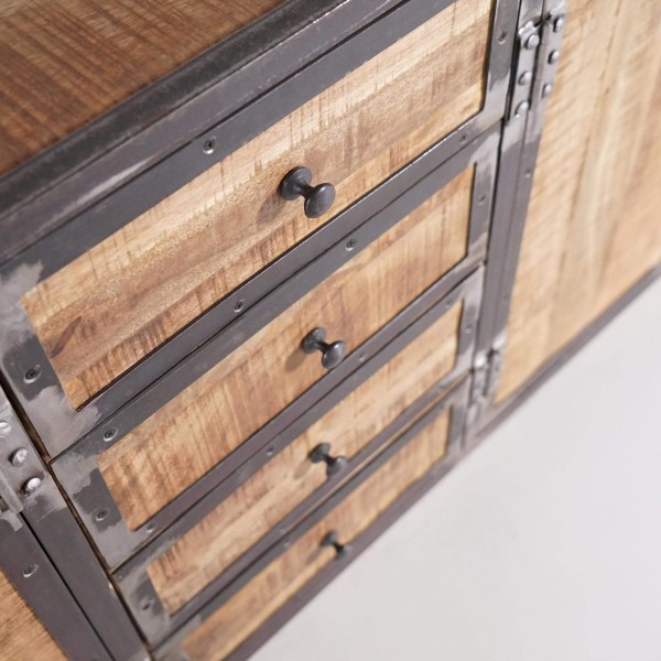 Industrielles Sideboard aus Massivholz und Metall mit 4 Türen - Manchester