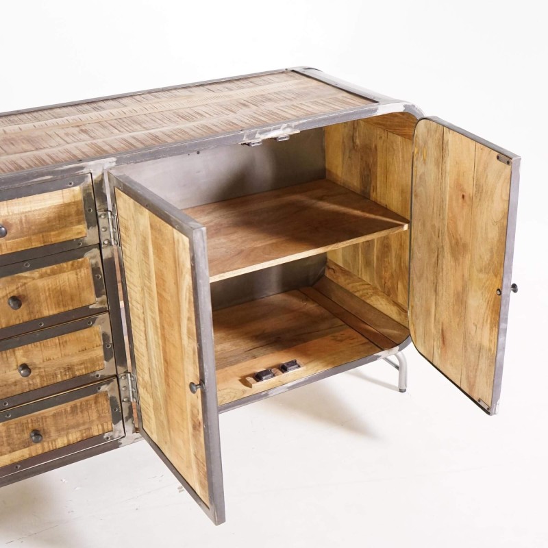 Industrielles Sideboard aus Massivholz und Metall mit 4 Türen - Manchester