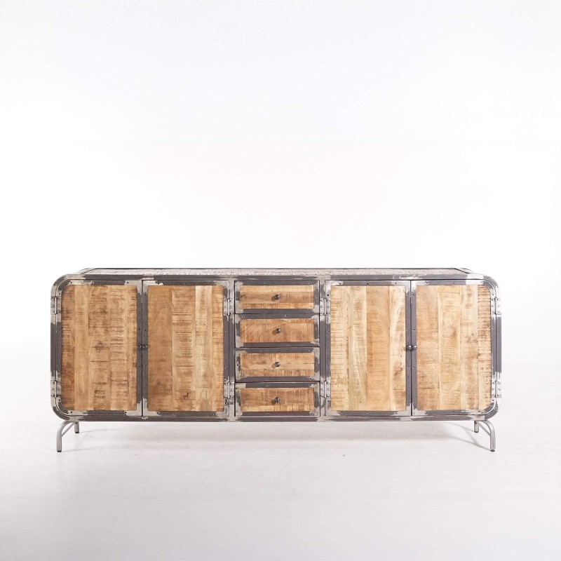 Industrielles Sideboard aus Massivholz und Metall mit 4 Türen - Manchester