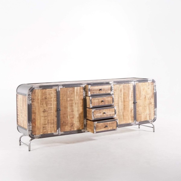 Industrielles Sideboard aus Massivholz und Metall mit 4 Türen - Manchester