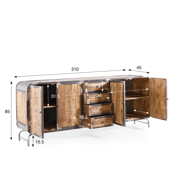 Industrielles Sideboard aus Massivholz und Metall mit 4 Türen - Manchester
